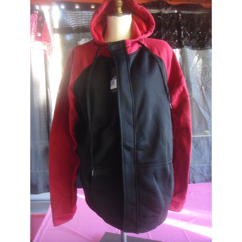 Pologize L mens red‎ black lighweight hoodie zipper and button front NWT